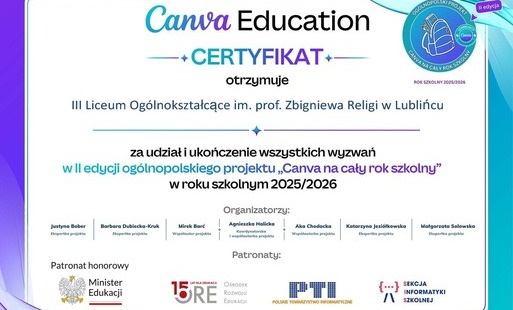Zdjęcie do Udział naszej szkoły w projekcie &bdquo;Canva na cały rok szkolny&rdquo;