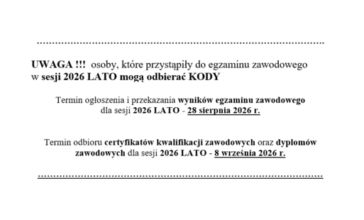 Zdjęcie do KODY DO WYNIK&Oacute;W EGZAMIN&Oacute;W ZAWODOWYCH